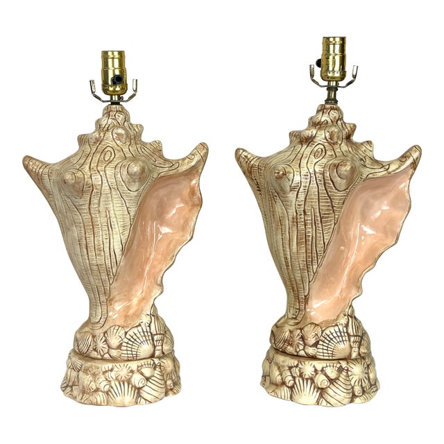 Vintage Ceramic Conch Shell Table Lamps C1986- A Pair For Sale