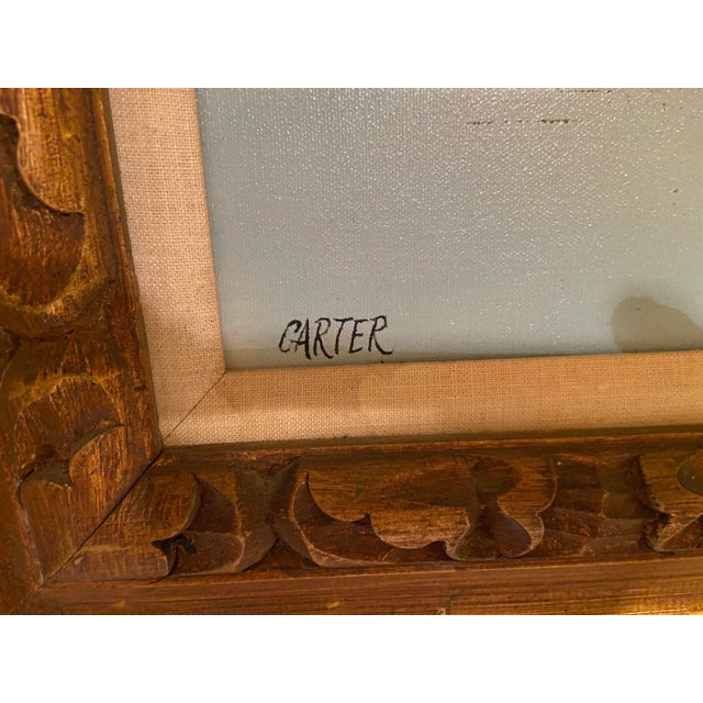 Textile 1960s Lake Scene with Trees Original Oil Painting on Canvas Signed Carter, Framed For Sale - Image 7 of 12