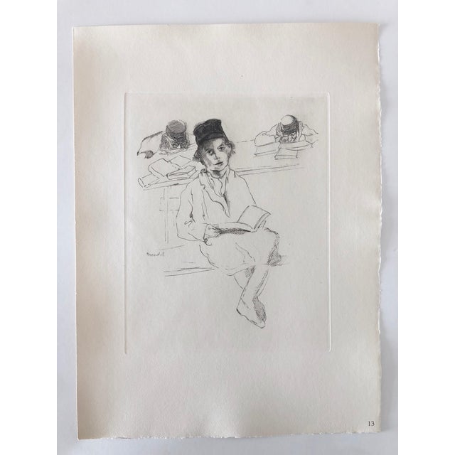 Mid 20th Century Paul Jeffay, Judaica Jewish Shtetl Etching Hasidic Yeshiva Student Chassidic Print, c.1950's For Sale - Image 5 of 5