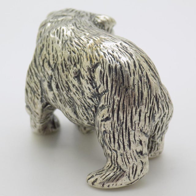 Metal Large Vintage Italian Handmade Silver Brown Bear Cub Figurine, Novara, 1970s For Sale - Image 7 of 16