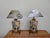 Striking and rare pair of postmodern table lamps attributed to Lam Lee for Leeazanne. These lamps offer a fun combination...