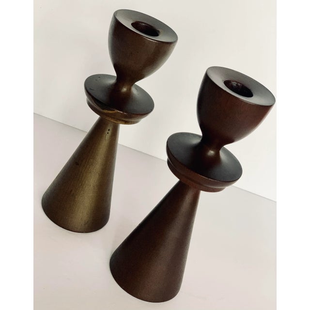 Mid-Century Modern Vintage Turned Wood Tulip Candlesticks in the Style of Rude Osolnik- a Pair For Sale - Image 10 of 12
