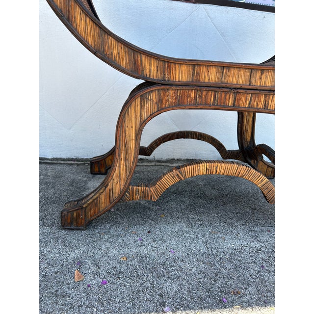 Vintage Rattan and Grasscloth Egyptian Style Bench. For Sale - Image 9 of 9