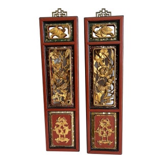 Antique Chinese Carved Wood Wall Hangings- Set of 2 For Sale