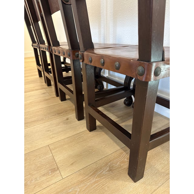 Vintage South Cone Trading Co. Spanish Colonial Peruvian Leather Dining Chairs- Set of 4 For Sale - Image 11 of 14
