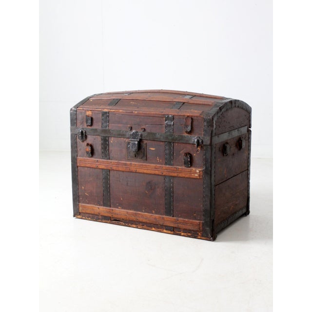 Wood Antique Barrel Top Steamer Trunk For Sale - Image 7 of 16