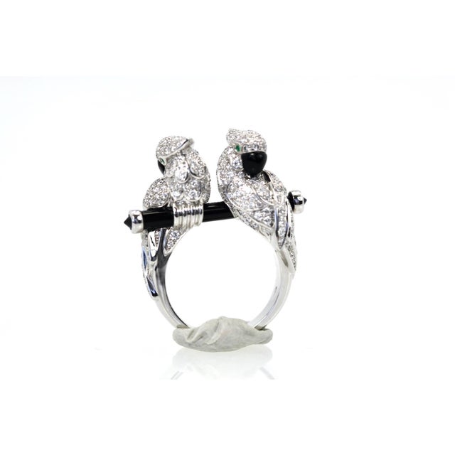18k Gold Double Parrot Cocktail Ring With Diamonds and Onyx, France, Size 6.5 For Sale - Image 12 of 12