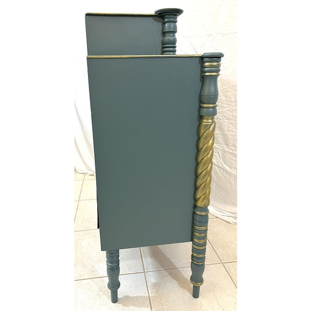 Antique Sheraton Style Bowfront Chest of Six Drawers With Locks and Key, New Paint and Knobs For Sale - Image 17 of 18