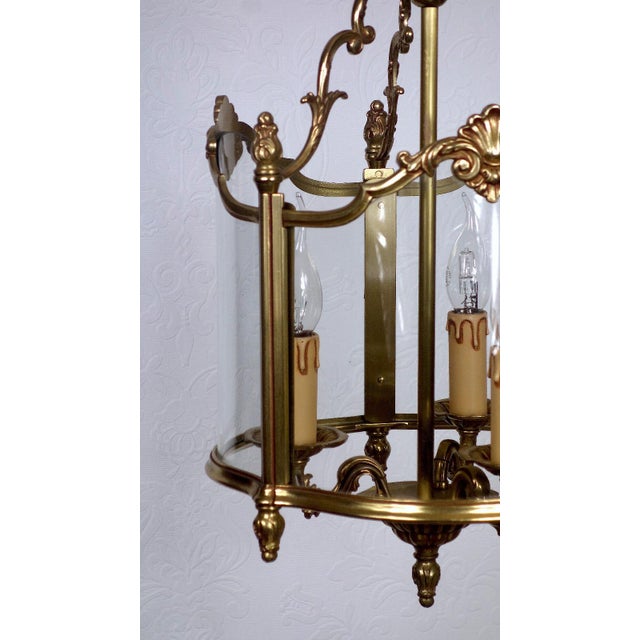 Mid-Century Modern Spanish Brass and Glass 3-Light Chandelier, 1950s For Sale - Image 3 of 11