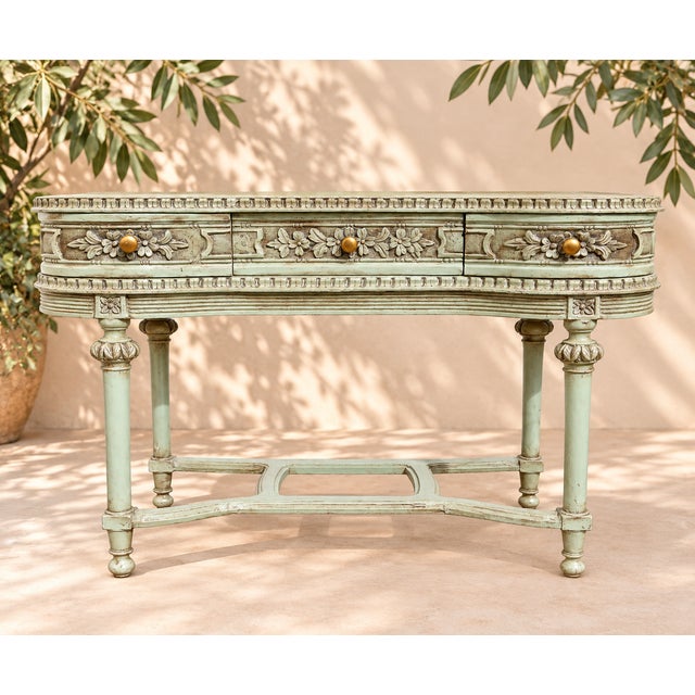 Aqua 20th Century Louis XVI Dressing Table Console with Three Drawers, 1890s For Sale - Image 8 of 8