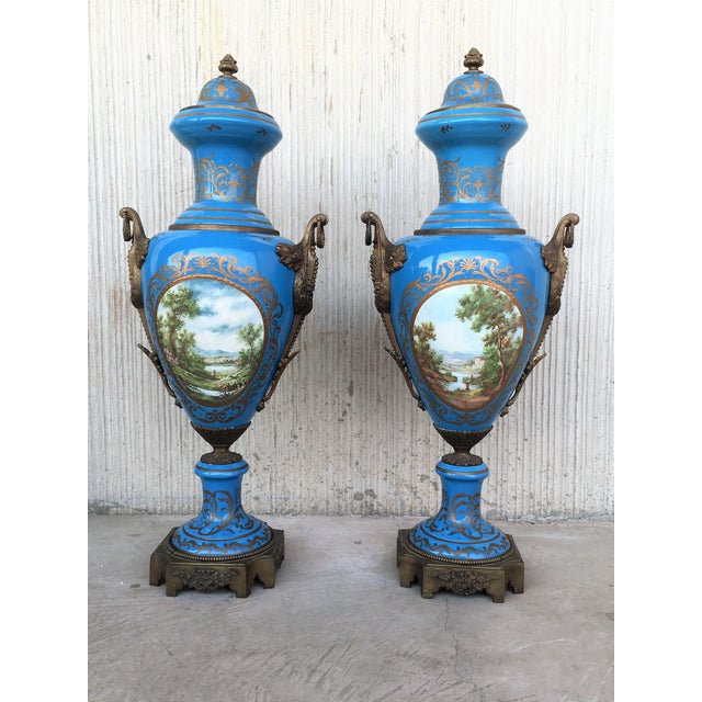 Pair of Large Antiques French Ormolu-Mounted & Painted Pair of Sèvres Porcelain For Sale - Image 17 of 18
