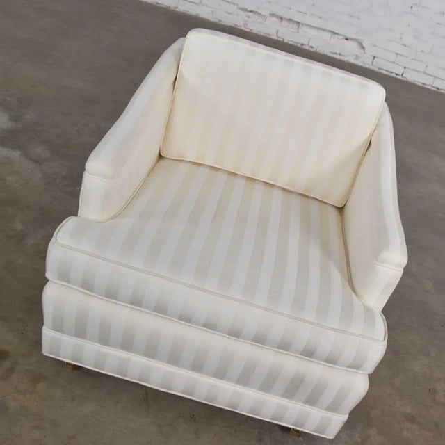 Mid-Century Modern Off White Tone on Tone Stripe Lounge Chair on Rolling Casters For Sale - Image 4 of 13