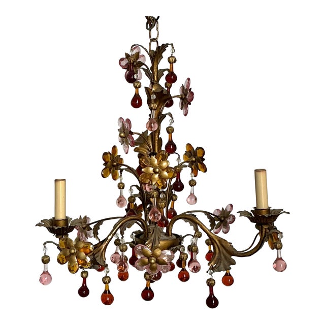 Vintage Italian Murano Glass Floral Chandelier For Sale