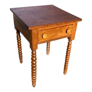 Antique Spindle Side Table Hand Turned Legs Solid Cherry 1800’s Dowel Construction For Sale