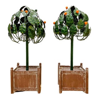 Mid-Century European Tole Orange Topiaries - a Pair For Sale