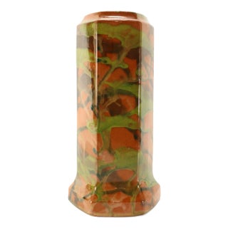 1920's Peters & Reed American Art Pottery Marbleized Drip Hexagonal Vase For Sale