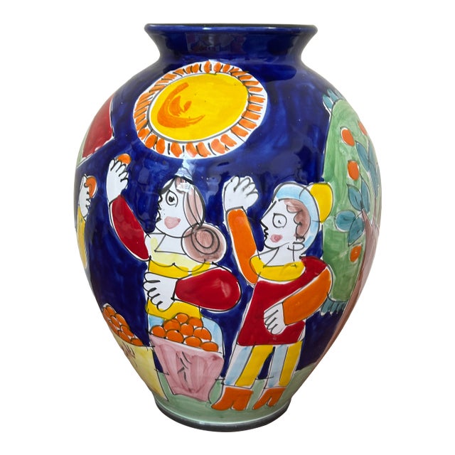 1970s La Musa Hand-Painted Italian Ceramic Floor Vase For Sale