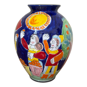 1970s La Musa Hand-Painted Italian Ceramic Floor Vase