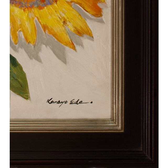 Contemporary Heavy Textured Framed Yellow Sunflower Painting on Canvas. For Sale - Image 3 of 4