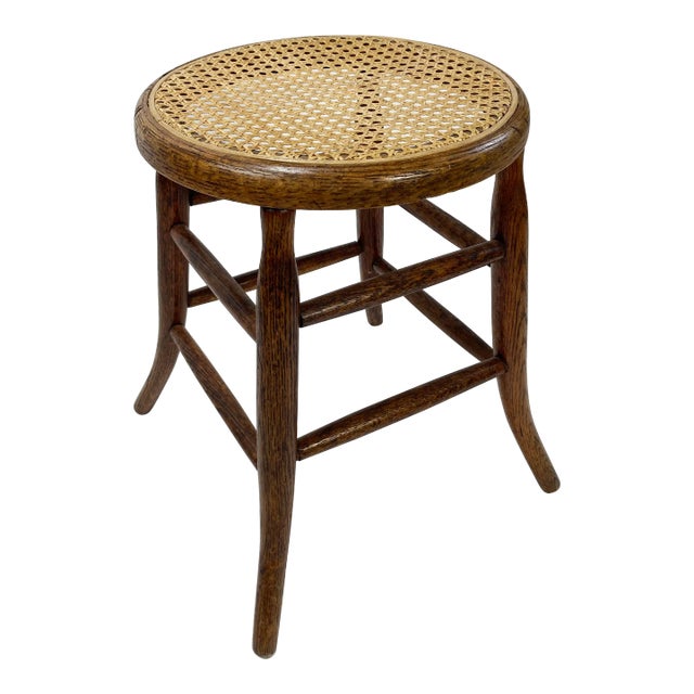 Antique Early 1900s Sprague Leg Bentwood Cane Top Stool For Sale