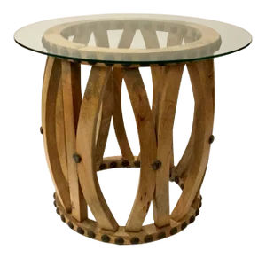 Industrial Modern Barrel Slat Studded Side Table