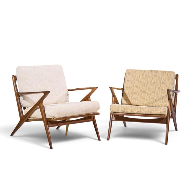 Poul Jensen for Selig Mid Century Walnut Z Lounge Chairs - Pair Each chair measures: 29.5 wide x 33 deep x 30.25 high,...
