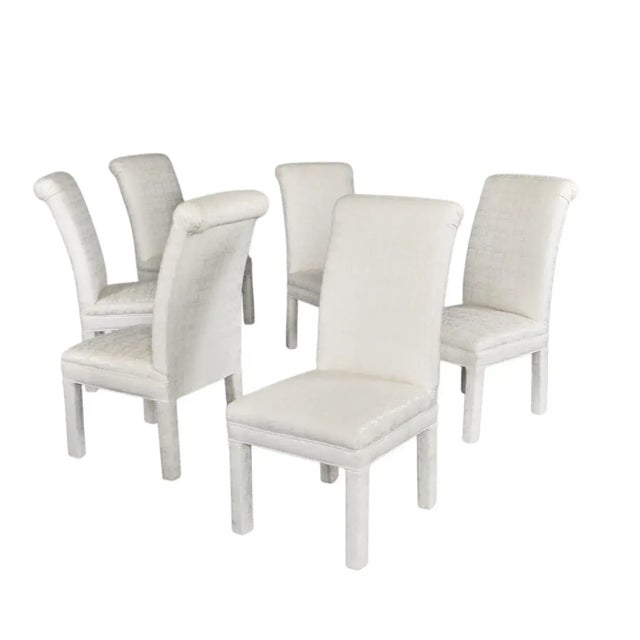 6 White Upholstered High Back Parsons Dining Chairs For Sale - Image 4 of 17