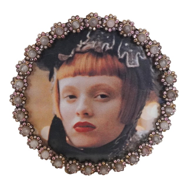 Small Round Jay Strongwater Frame With Rose Quartz For Sale