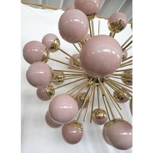 Metal Mid-Century Sputnik Spherical Pink Glass & Brass Chandelier, 2000s For Sale - Image 7 of 10