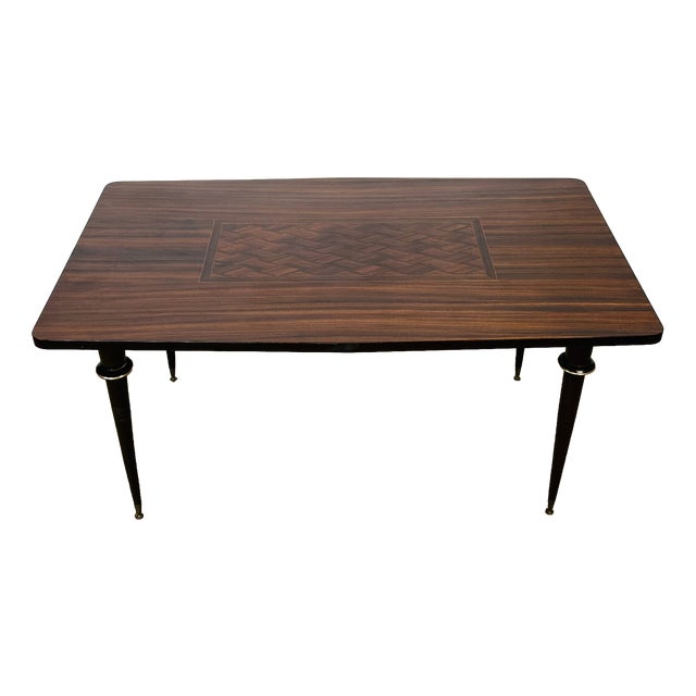 Art Deco Dining Table in Macassar Ebony and Marquetry, 1940s For Sale