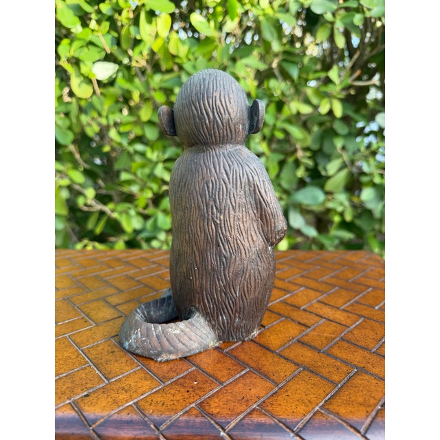 Late 20th Century Vintage Patinated Cast Metal Monkey Sculpture, 7.5” For Sale - Image 5 of 10