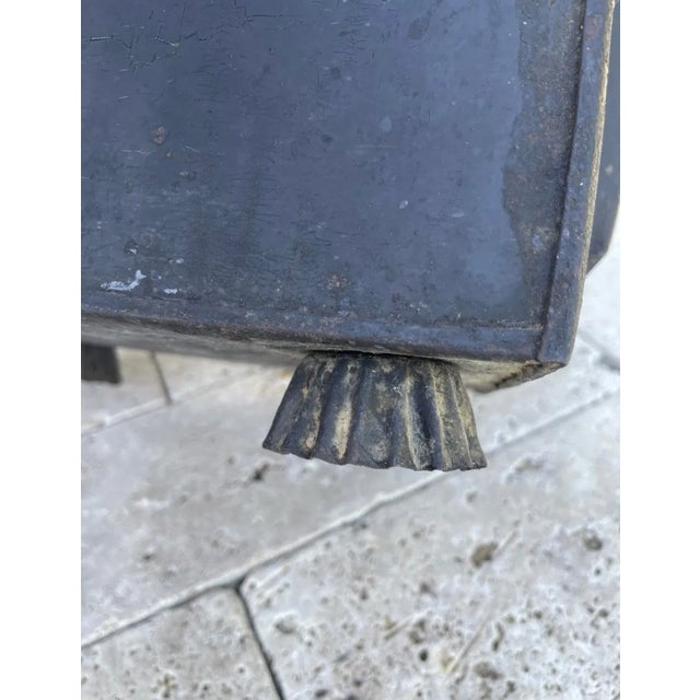 Antique Blackened Metal Coal Scuttle With Brass Handle | English Fireplace Bin For Sale - Image 12 of 12