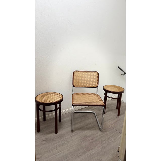 Bentwood Stools 214 with Viennese Wickerwork on Brown Wood by Thonet Brothers for Thonet, 1981, Set of 2 For Sale - Image 15 of 18