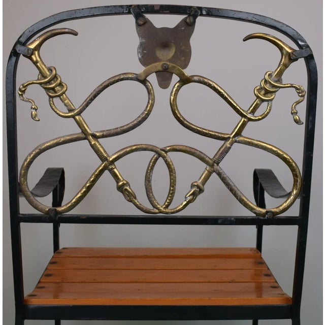 Traditional late 20th century Fox Hunting Armchair Painted Iron W/ Brass Back Provenance: The Susie Hilfiger Collection For Sale - Image 3 of 7