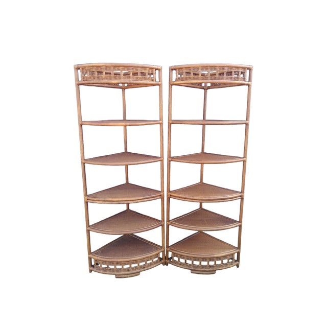 Vintage Huge Ficks Reed Style Wicker Wood Chippendale Storage Corner Tv Cabinet- 3 Piece Set For Sale - Image 9 of 10