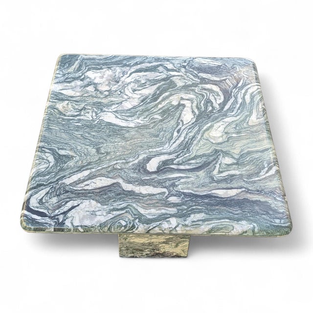 Green 1980s Postmodern Green Figured Marble Pedestal Side Tables, Pair For Sale - Image 8 of 18