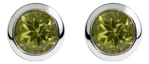 .925 Sterling Silver 6MM Bezel Set Created Green Peridot Solitaire Stud Earrings, A Pair