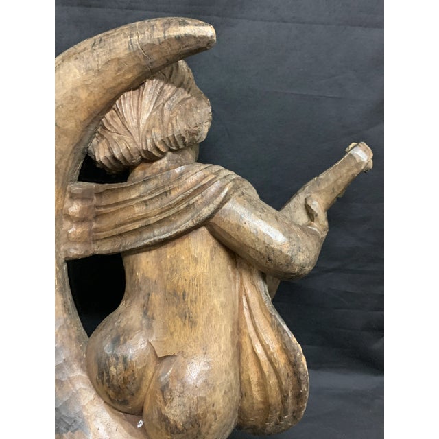 Brown 1920s Vintage Carved Wood Angel Playing Instrument Paper Mache Mold Takaan For Sale - Image 8 of 9