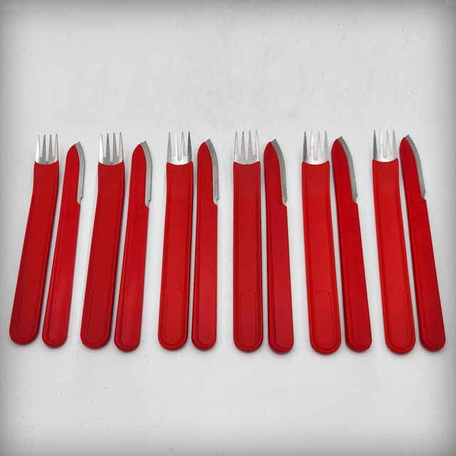 The set consists of 6 forks and 6 knives. Each knife is signed "Sedasco, France". The cutlery is made of stainless steel...