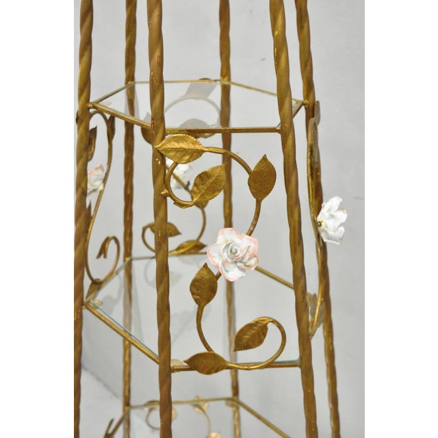 Metal Vintage Italian Hollywood Regency Gold Tole Metal 4 Tier Lighted Etagere Curio For Sale - Image 7 of 18