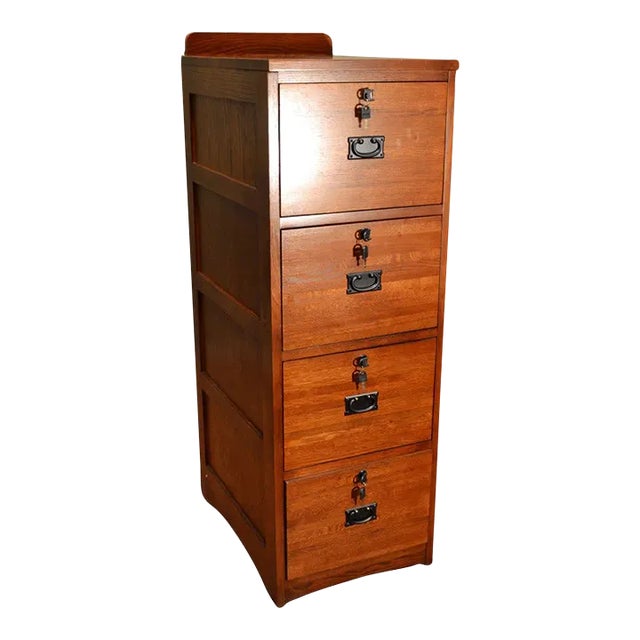 Crafters and Weavers Mission Solid Oak 4 Drawer File Cabinet For Sale