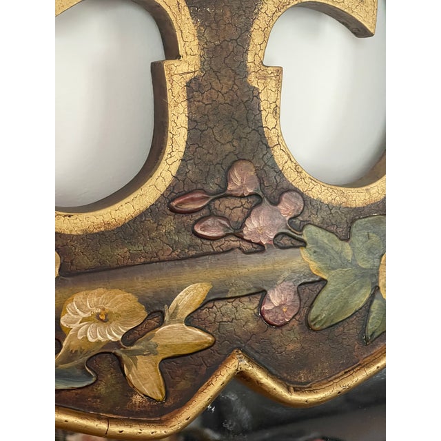 Gorgeous 20 Th C Italian Handpainted Mirror With Fleur De Lis Fruits Floweers For Sale - Image 4 of 10