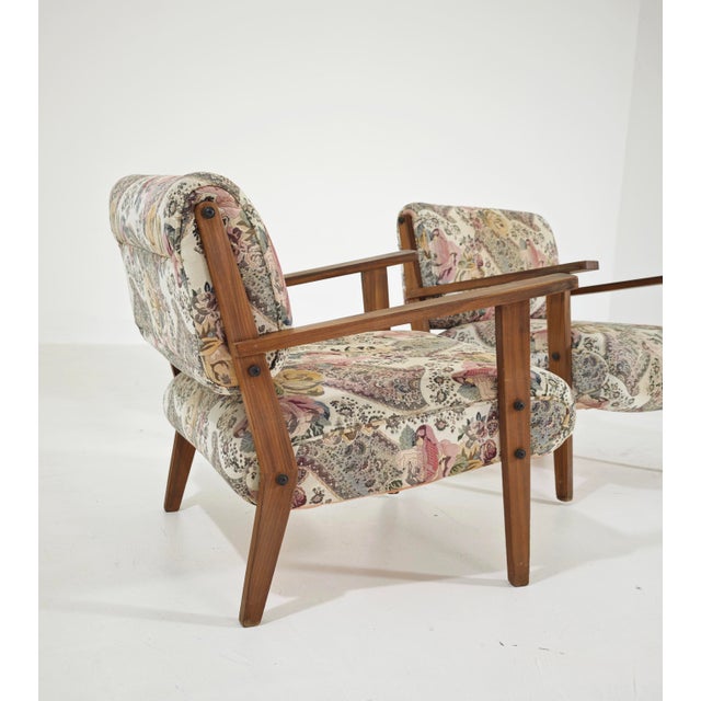Brown Mid-Century Modern Wooden and Floral Fabric Armchairs, 1960s, Set of 2 For Sale - Image 8 of 14