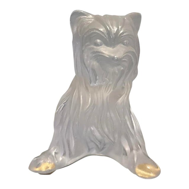 Vintage Lalique France Frosted Crystal Yorkshire Terrier Dog Figurine For Sale