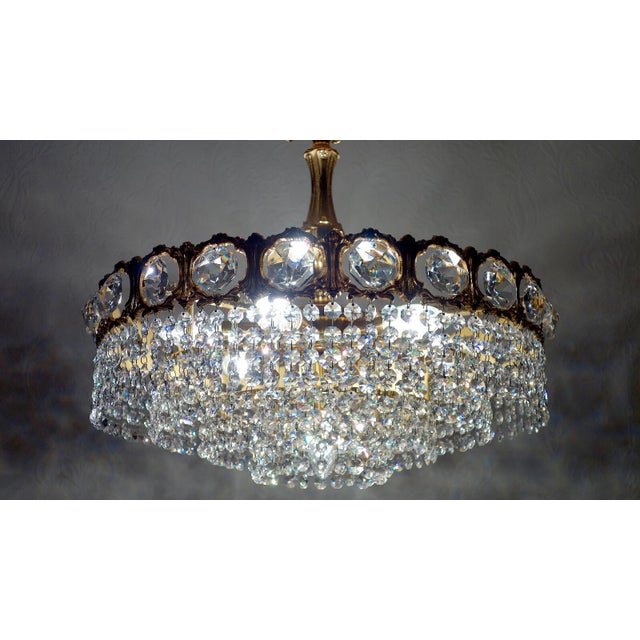 Gold Brass and Lead Crystal Chandelier from Schröder & Co., 1970s For Sale - Image 8 of 12