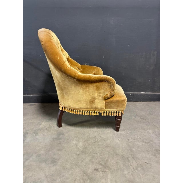 Antique French Gold Velvet Side Chair For Sale - Image 4 of 7