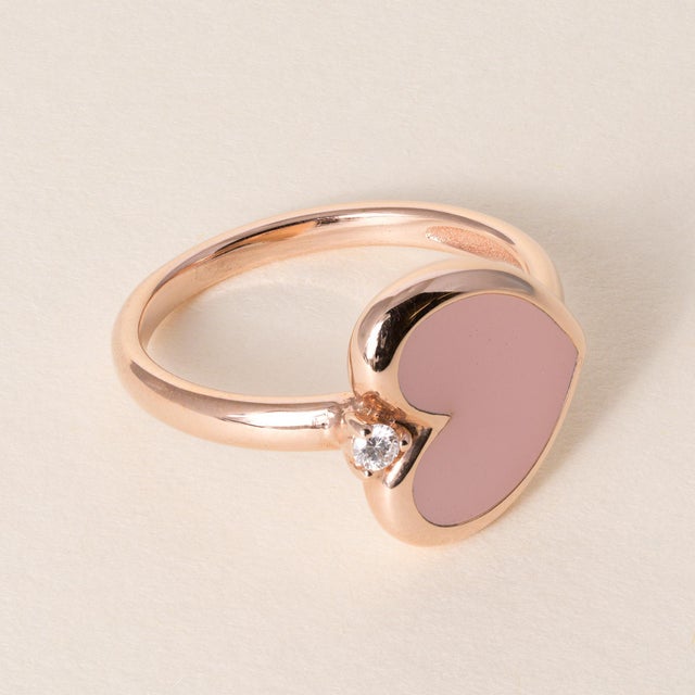 FIDIA Firenze Enamel Heart & Diamond Ring in 18K Rose Gold Circa 2000 From the Florentine ateliers of Fidia, a house...