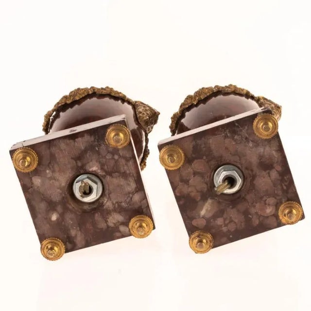 Antique French Rouge Marble & Bronze Satyrs Table Lamps, Set of 2 For Sale - Image 11 of 17