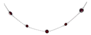 .925 Sterling Silver Checkerboard Cut Red Garnet Bezel Station Necklace - 22" Inches