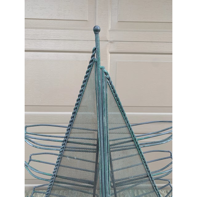 Vintage Nautical Wrought Iron Green Sail Boat Wine Rack For Sale - Image 4 of 10